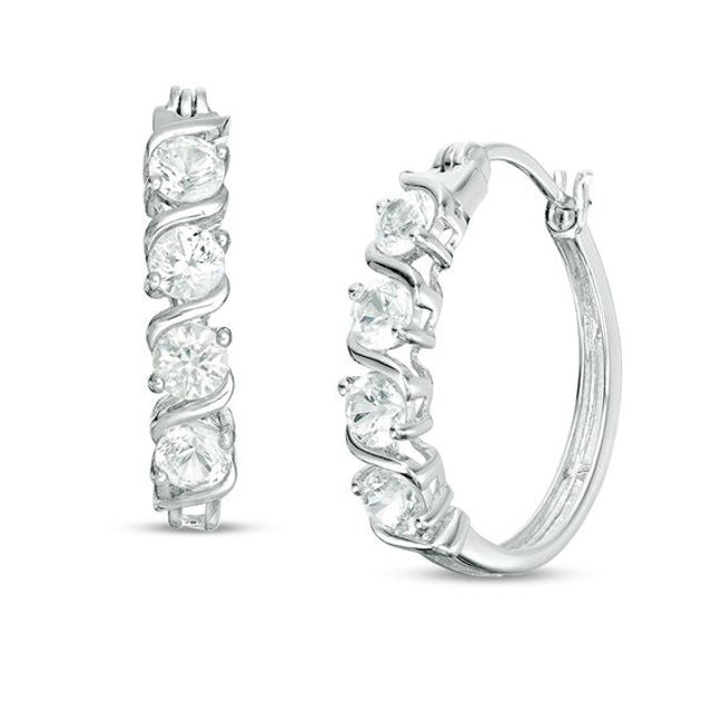 Lab-Created White Sapphire S-Wave Hoop Earrings in Sterling Silver