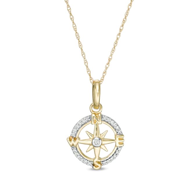 1/15 CT. T.w. Diamond Compass "Nesw" Pendant in 10K Gold