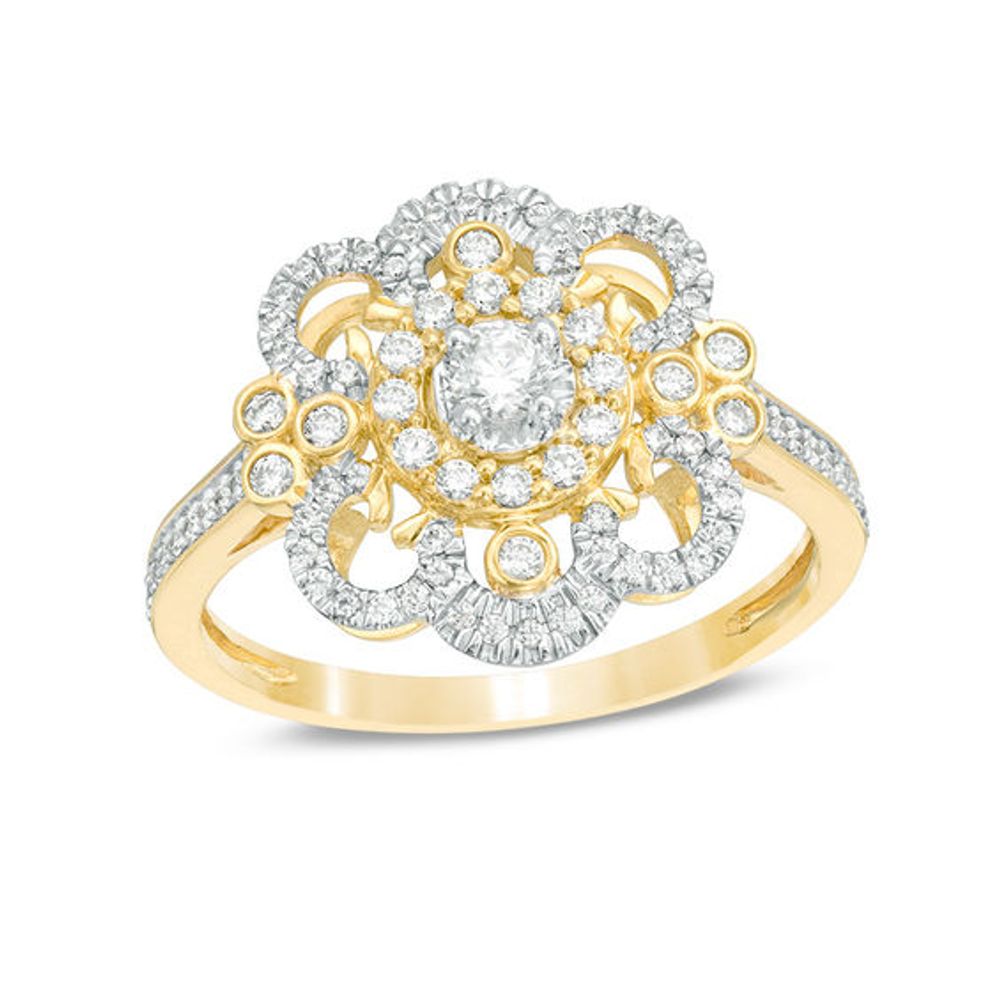 1/2 CT. T.w. Diamond Flower Ring in 10K Gold