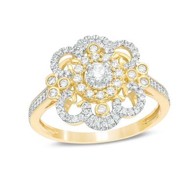 1/2 CT. T.w. Diamond Flower Ring in 10K Gold