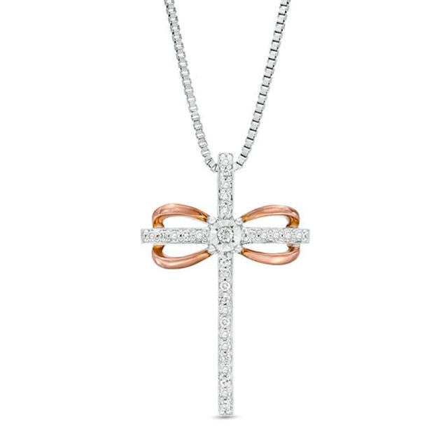 1/10 CT. T.w. Diamond Infinity Cross Pendant in Sterling Silver and 10K Rose Gold