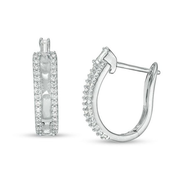 1/2 CT. T.w. Baguette and Round Diamond Double Row Split Hoop Earrings in 10K White Gold