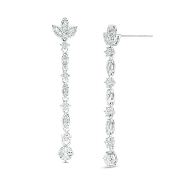 Diamond Accent Marquise Floral Drop Earrings in Sterling Silver