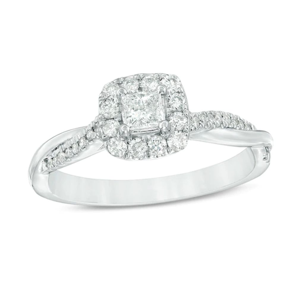 3/8 CT. T.w. Princess-Cut Diamond Frame Twist Engagement Ring in 10K White Gold