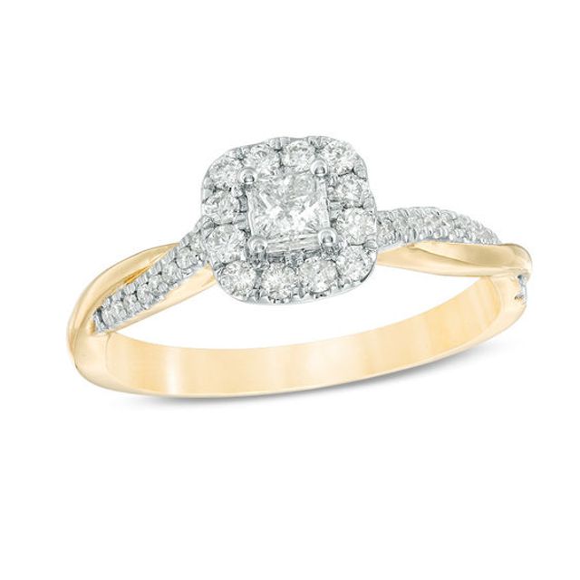 3/8 CT. T.w. Princess-Cut Diamond Frame Twist Engagement Ring in 10K Gold