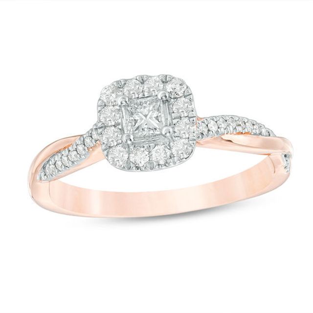 3/8 CT. T.w. Princess-Cut Diamond Frame Twist Engagement Ring in 10K Rose Gold