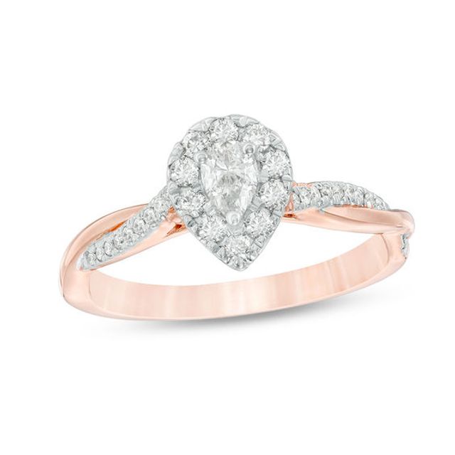 3/8 CT. T.w. Pear-Shaped Diamond Frame Twist Engagement in 10K Rose Gold