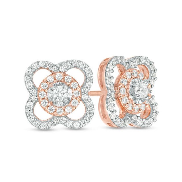 1/2 CT. T.w. Diamond Clover Frame Stud Earrings in 10K Rose Gold