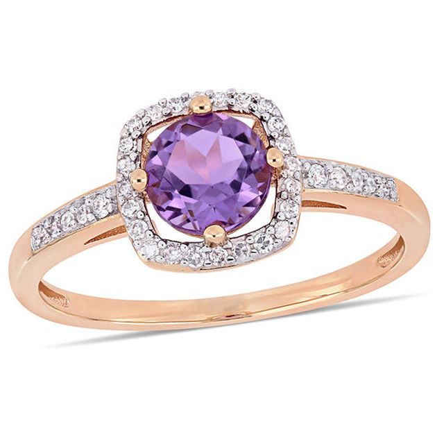 6.0mm Amethyst and 1/8 CT. T.w. Diamond Cushion Frame Ring 10K Rose Gold