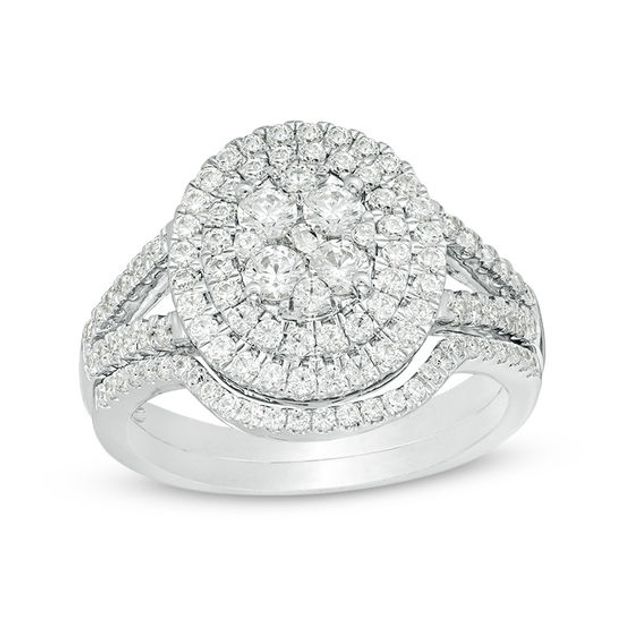 1-1/8 CT. T.w. Quad Diamond Double Oval Frame Bridal Set in 10K White Gold