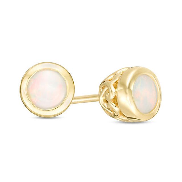 4.0mm Bezel-Set Opal and Filigree Stud Earrings in 10K Gold