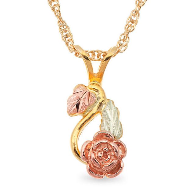 Black Hills Gold Scrolling Vine with Rose Pendant