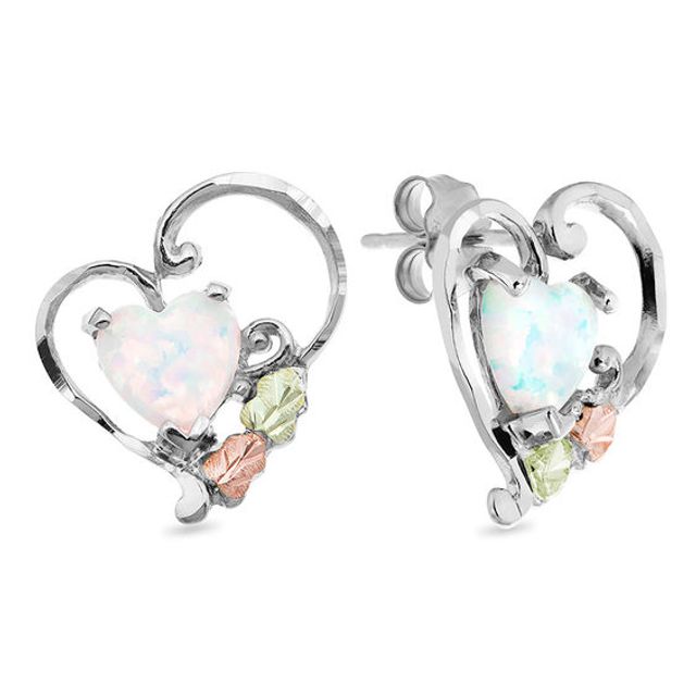 Black Hills Gold 6.0mm Lab-Created Opal Tilted Heart Stud Earrings in Sterling Silver