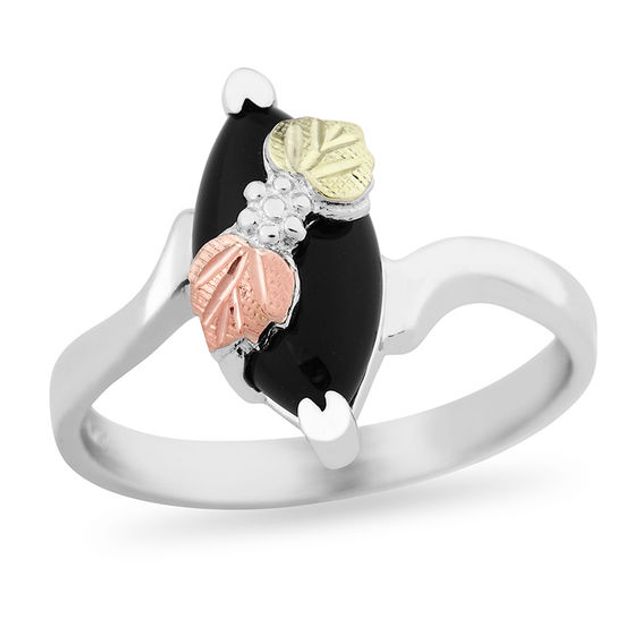 Black Hills Gold Marquise Onyx Bypass Ring in Sterling Silver