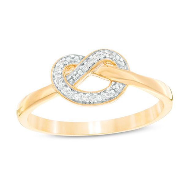 1/20 CT. T.w. Diamond Love Knot Pretzel Ring in Sterling Silver with 14K Gold Plate