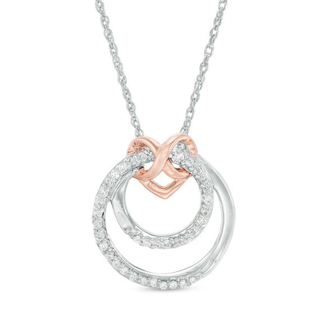 1/5 CT. T.w. Diamond Infinity Heart and Double Circle Pendant in Sterling Silver and 10K Rose Gold