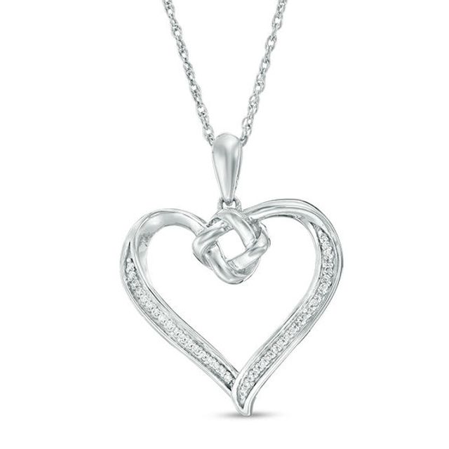 1/15 CT. T.w. Diamond Love Knot Heart Pendant in Sterling Silver
