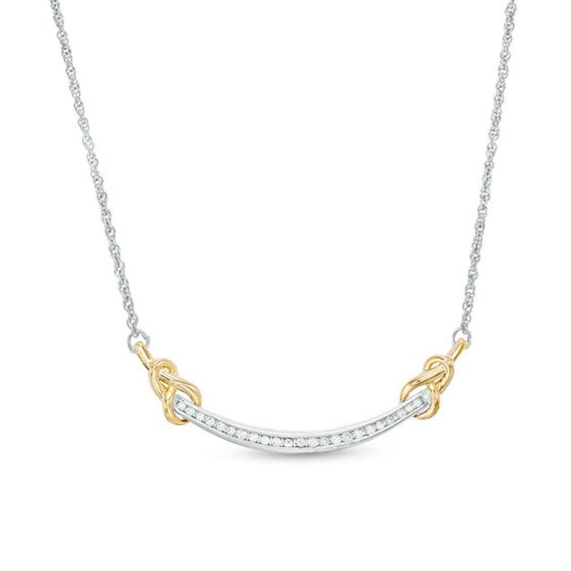 1/6 CT. T.w. Diamond Love Knot Curved Bar Necklace in Sterling Silver and 10K Gold - 16.43"