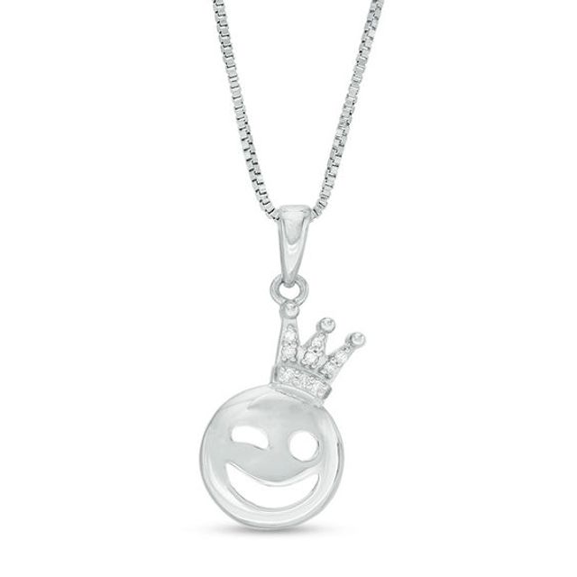 Diamond Accent Smiley Crown Pendant in Sterling Silver