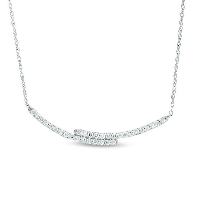 1/3 CT. T.w. Diamond Bypass Curved Bar Necklace in 10K White Gold