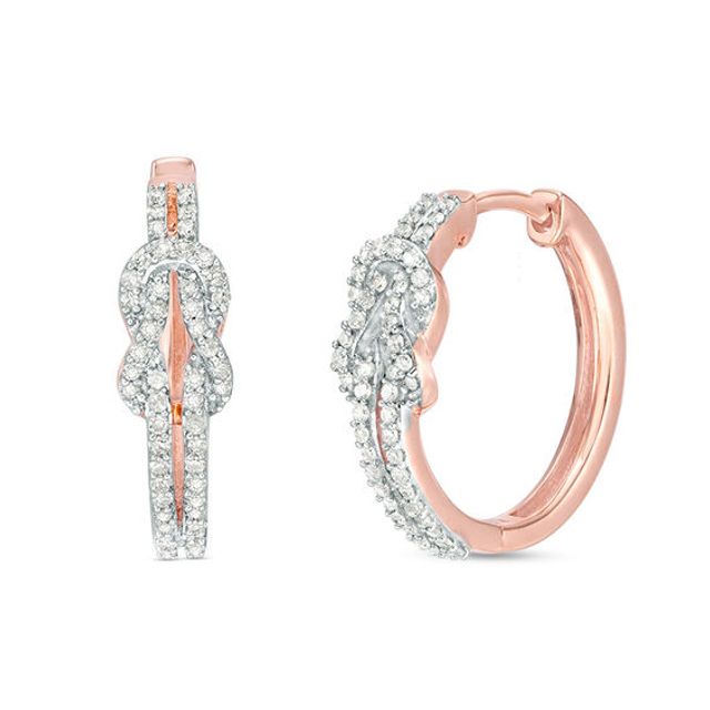 1/3 CT. T.w. Diamond Knot Hoop Earrings in 10K Rose Gold