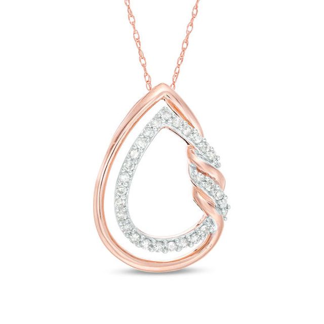 1/4 CT. T.w. Diamond Double Teardrop Twist Pendant in 10K Rose Gold