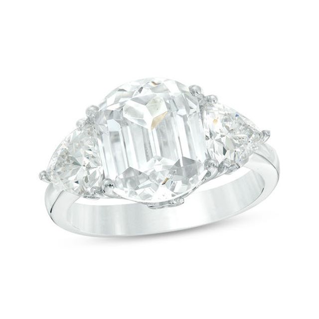 Cushion-Cut Lab-Created White Sapphire Three Stone Filigree Ring in Sterling Silver