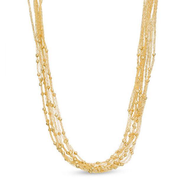 Made in Italy Diamond-Cut Beaded Multi-Row Mesh Chain Necklace in 14K Gold