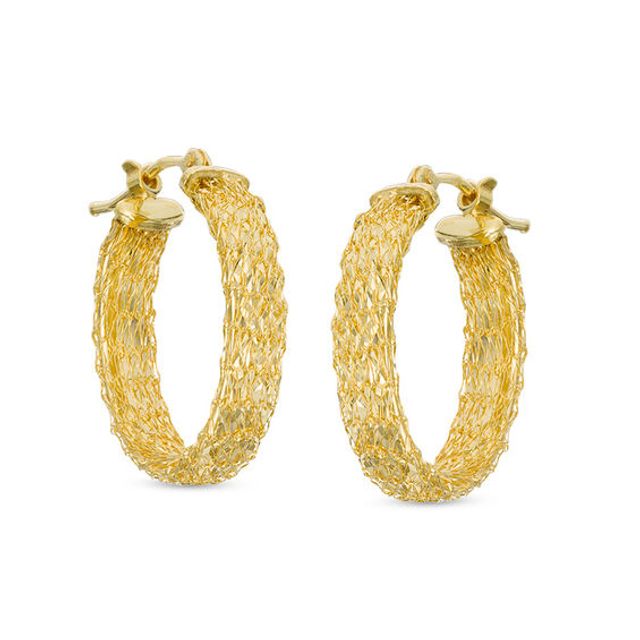 Made in Italy Oval Diamond-Cut Mesh Hoop Earrings in 14K Gold