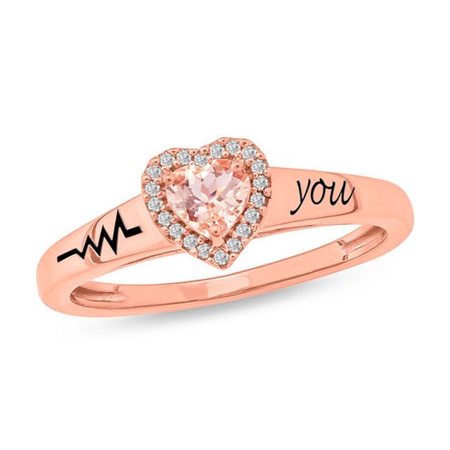 4.0mm Heart-Shaped Morganite and Diamond Accent Frame Promise Ring in Sterling Silver with 14K Rose Gold Plate (1 Line)
