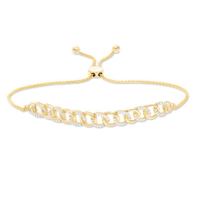 1/4 CT. T.w. Diamond Interlocking Curb Link Bolo Bracelet in 10K Gold - 9.5"