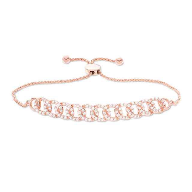 1 CT. T.w. Diamond Interlocking Curb Link Bolo Bracelet in 10K Rose Gold - 9.5"