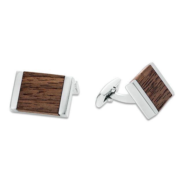 Men's Walnut Wood Cuff Links in Stainless Steel