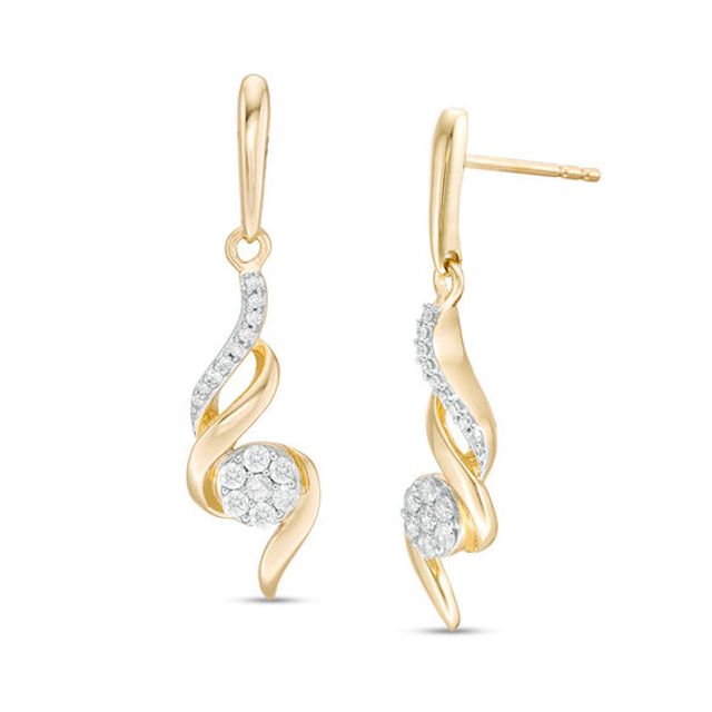 1/5 CT. T.w. Diamond Swirl Flower Drop Earrings in 10K Gold