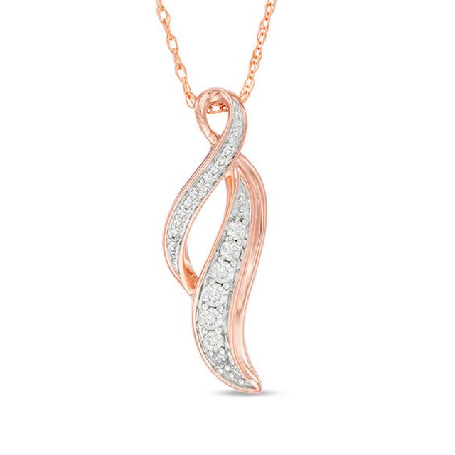 1/4 CT. T.w. Diamond Ribbon Pendant in 10K Rose Gold