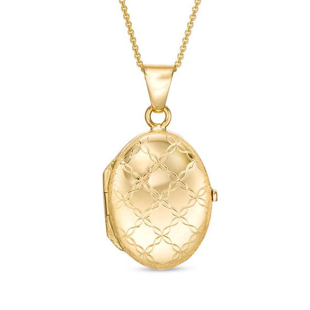 Diamond-Cut Floral Lattice Pattern Oval Locket in 10K Gold