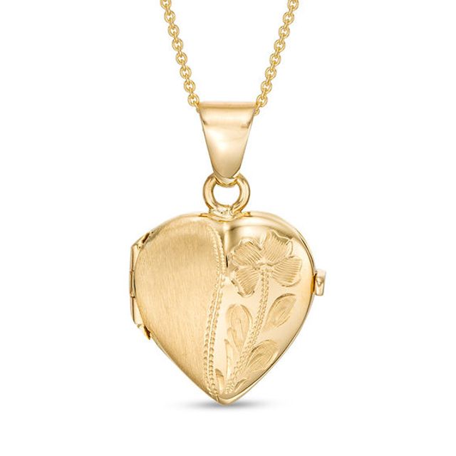 Diamond-Cut Flower Heart Locket in 10K Gold