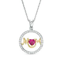 5.0mm Heart-Shaped Lab-Created Ruby and White Sapphire Frame Mom Circle Pendant in Sterling Silver and 14K Gold Plate