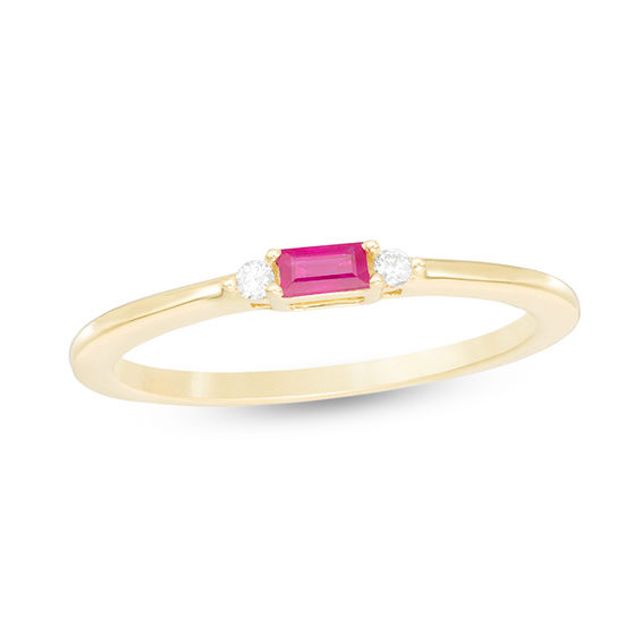 Baguette Ruby and Diamond Accent Stackable Band in 10K Gold