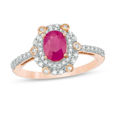 Oval Ruby and 1/3 CT. T.w. Diamond Double Frame Vintage-Style Ring in 10K Rose Gold