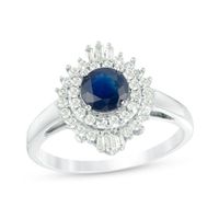 5.0mm Blue Sapphire and 1/3 CT. T.w. Diamond Double Frame Ring in 10K White Gold