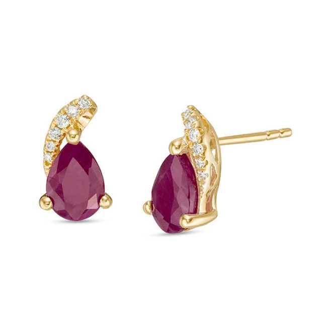 Pear-Shaped Ruby and Diamond Accent Swirl Drop Earrings in 10K Gold