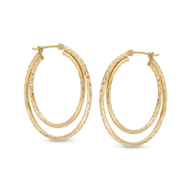 Diamond-Cut Double Hoop Earrings in 10K Gold