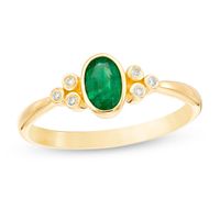 Oval Bezel-Set Emerald and Diamond Accent Tri-Sides Ring in 10K Gold