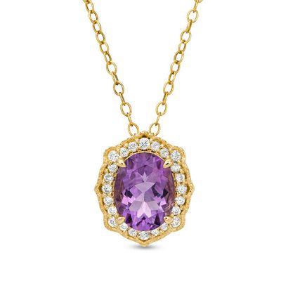 Oval Amethyst and 1/5 CT. T.w. Diamond Vintage-Style Frame Pendant in 10K Gold