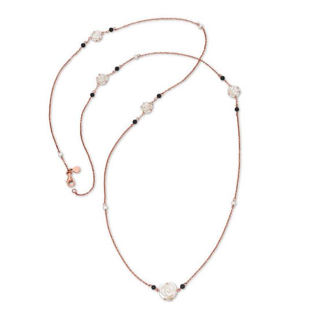 Mother-of-Pearl, Cultured Freshwater Pearl and Black Agate Necklace in Sterling Silver with 18K Rose Gold Plate - 31.5"