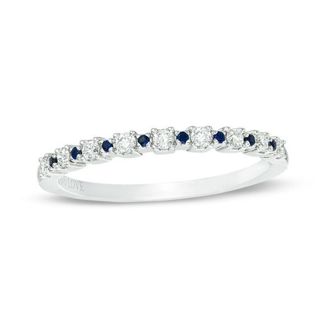 Vera Wang Love Collection 1/6 CT. T.w. Diamond and Blue Sapphire Alternating Band in Sterling Silver