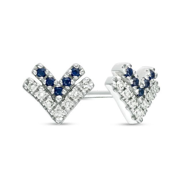 Vera Wang Love Collection Blue Sapphire and 1/15 CT. T.w. Diamond Chevron Stud Earrings in Sterling Silver