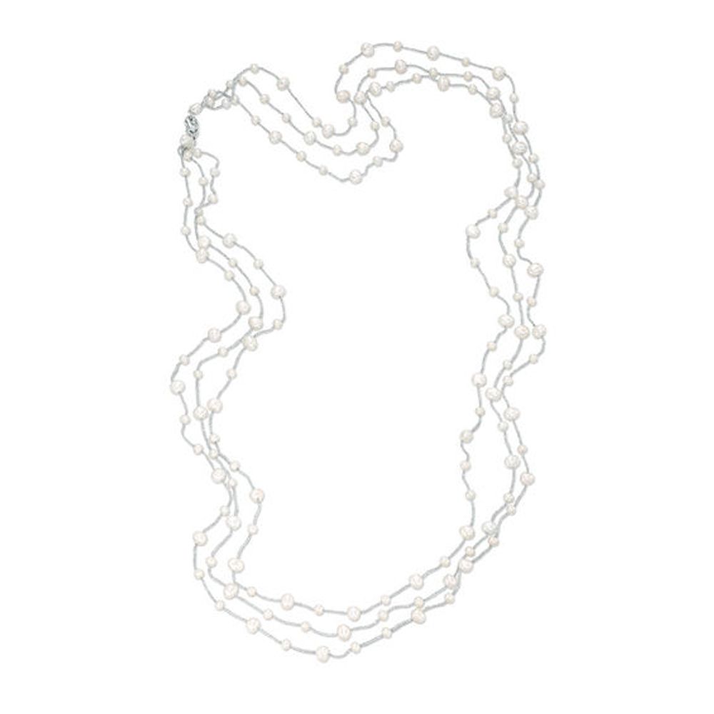 4.0-7.0mm Baroque Freshwater Cultured Pearl Silver Thread Station Necklace with Sterling Silver Clasp-39"