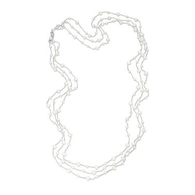 4 - 7.0mm Baroque Cultured Freshwater Pearl Silver Thread Station Necklace with Sterling Silver Clasp - 39"